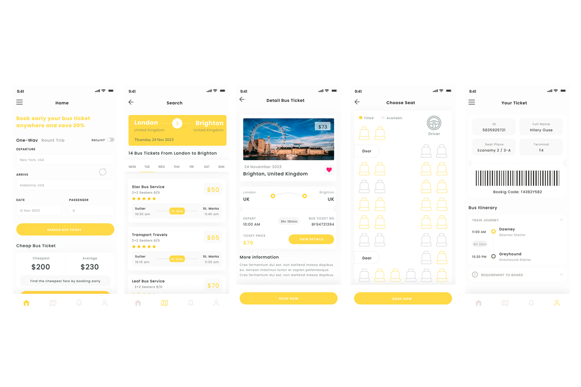 Bus Station, Booking & Coach Travel Ticket App UI Template