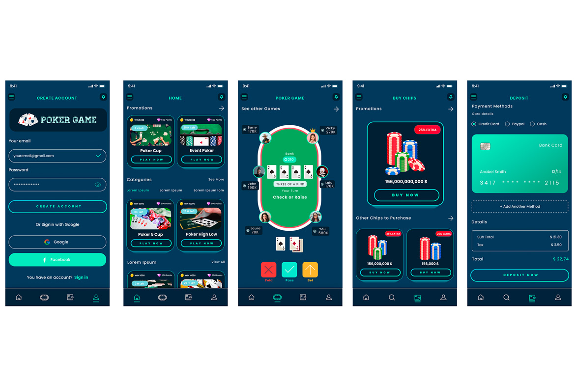 Online Poker Game & Casino Black App & Ui Kit
