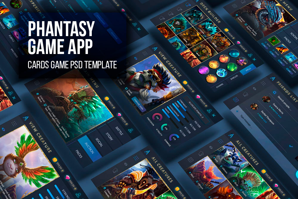 Phantasy Dark Cards Game App & UI Kit Template