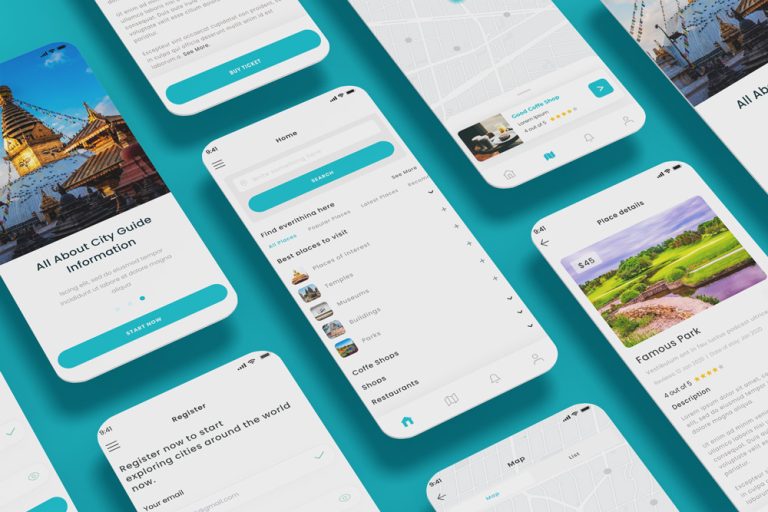 City Guide, Travel, Tours, Tourism & Visits App & UI Kite Template