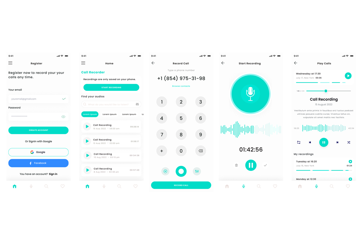 Auto Call Recorder & Audio Mobile App & UI Kit