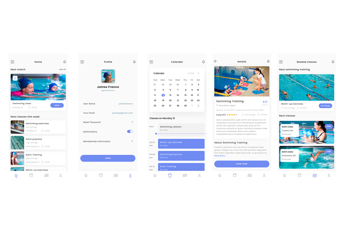 Swimming Lessons & Swim Classes Academy App UI Kit