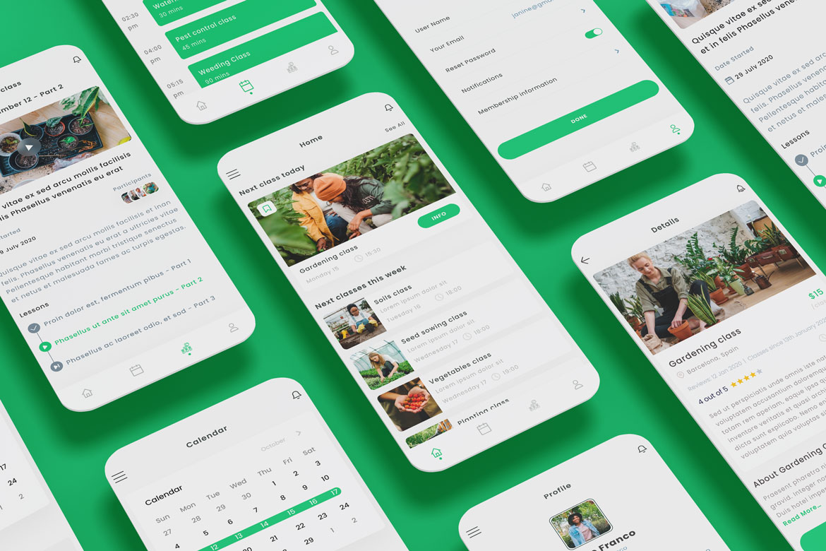 Gardening & horticulture School Green App UI Kit