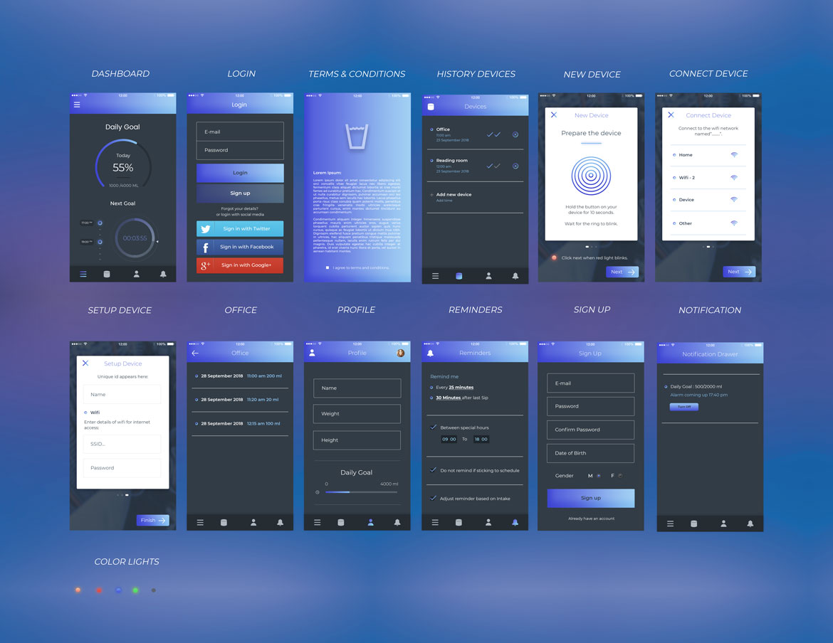 Daily Goal and Register Device Blue App Ui Kit PSD