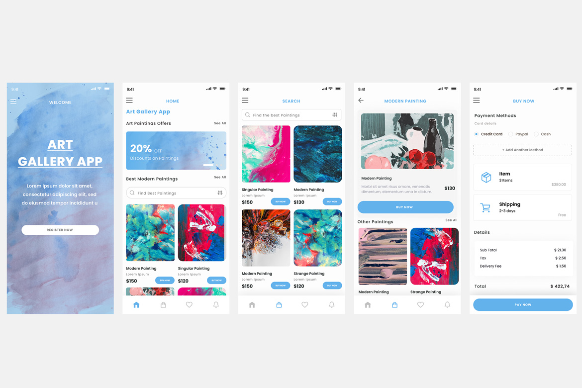 Art Gallery Shop, Painting & Museum Store App UI