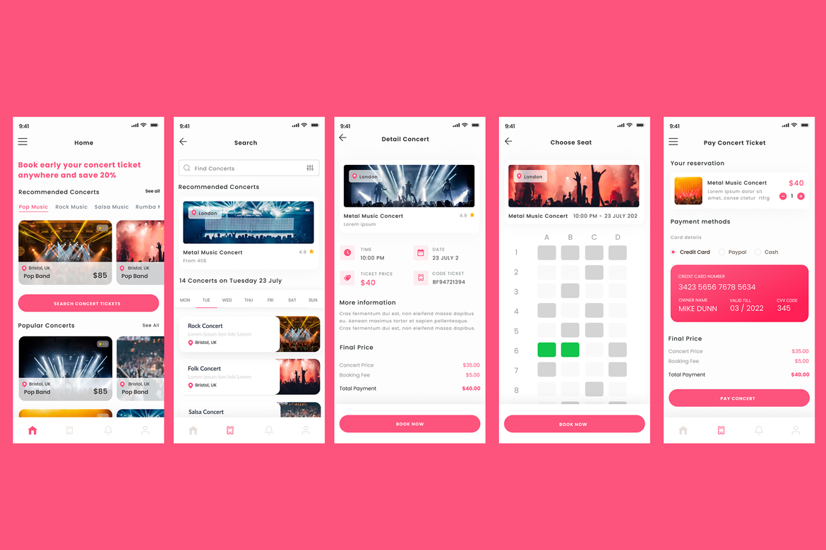 Concert, Music festival, Act & Events Ticket App