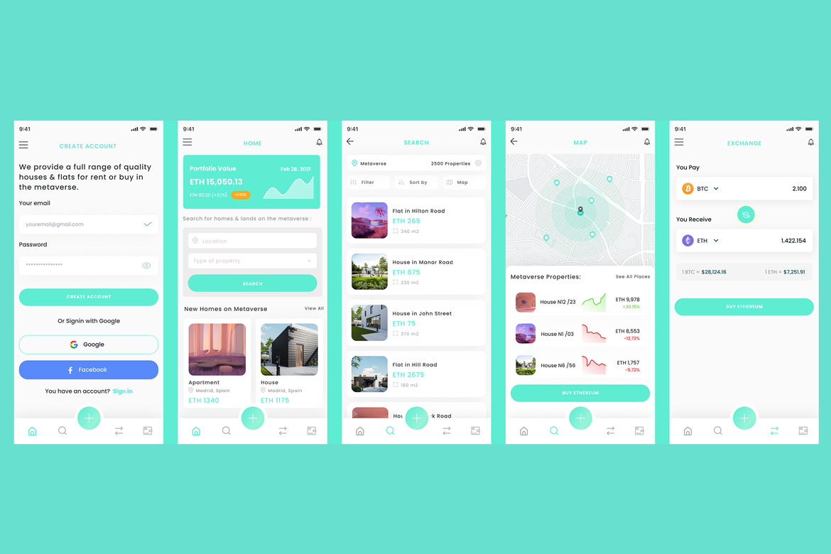 Metaverse Real State Property, Crypto Exchange App