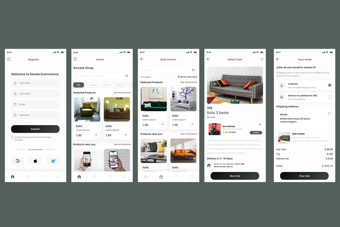 Resale E-commerce, Second Hand Shop & Store App UI