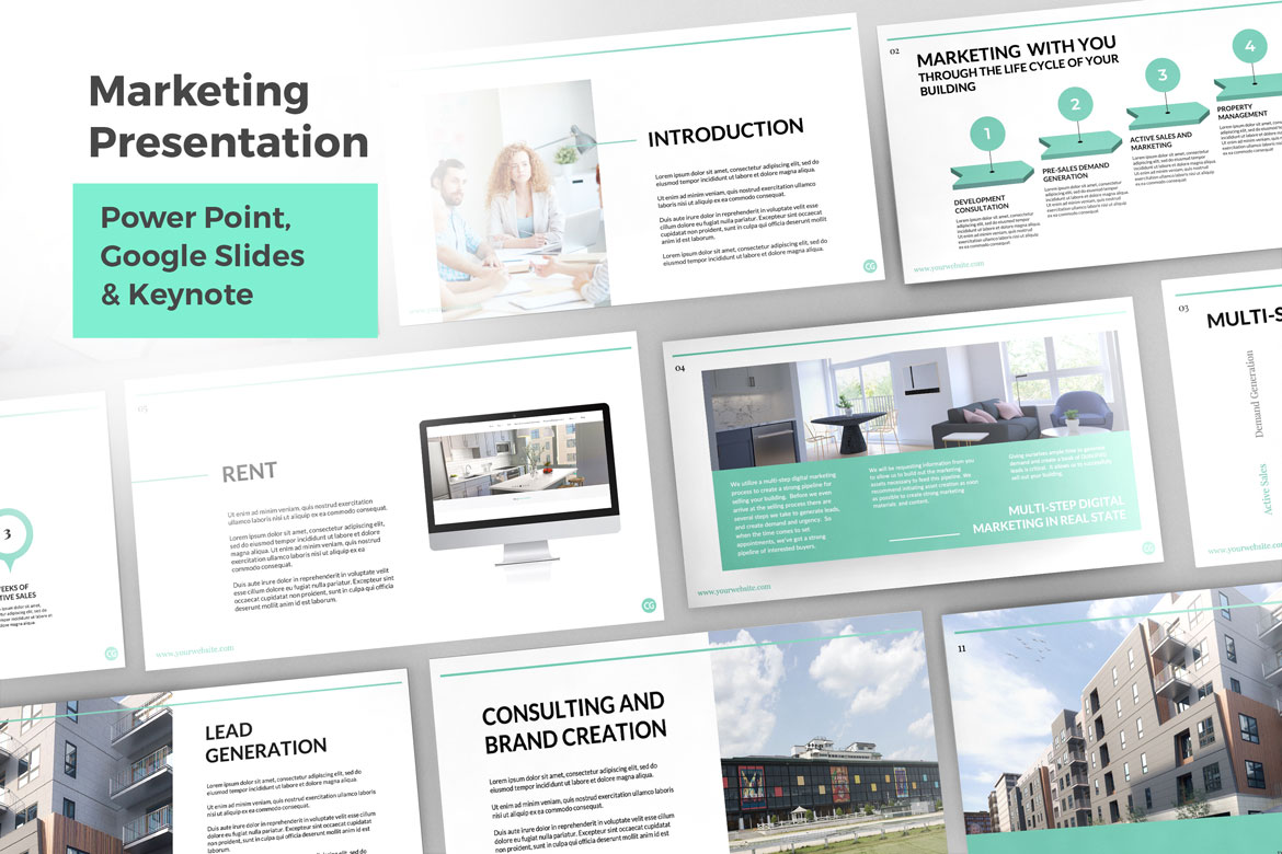 Marketing & Real state Green Presentation Power Point & Google Slides Template - 1