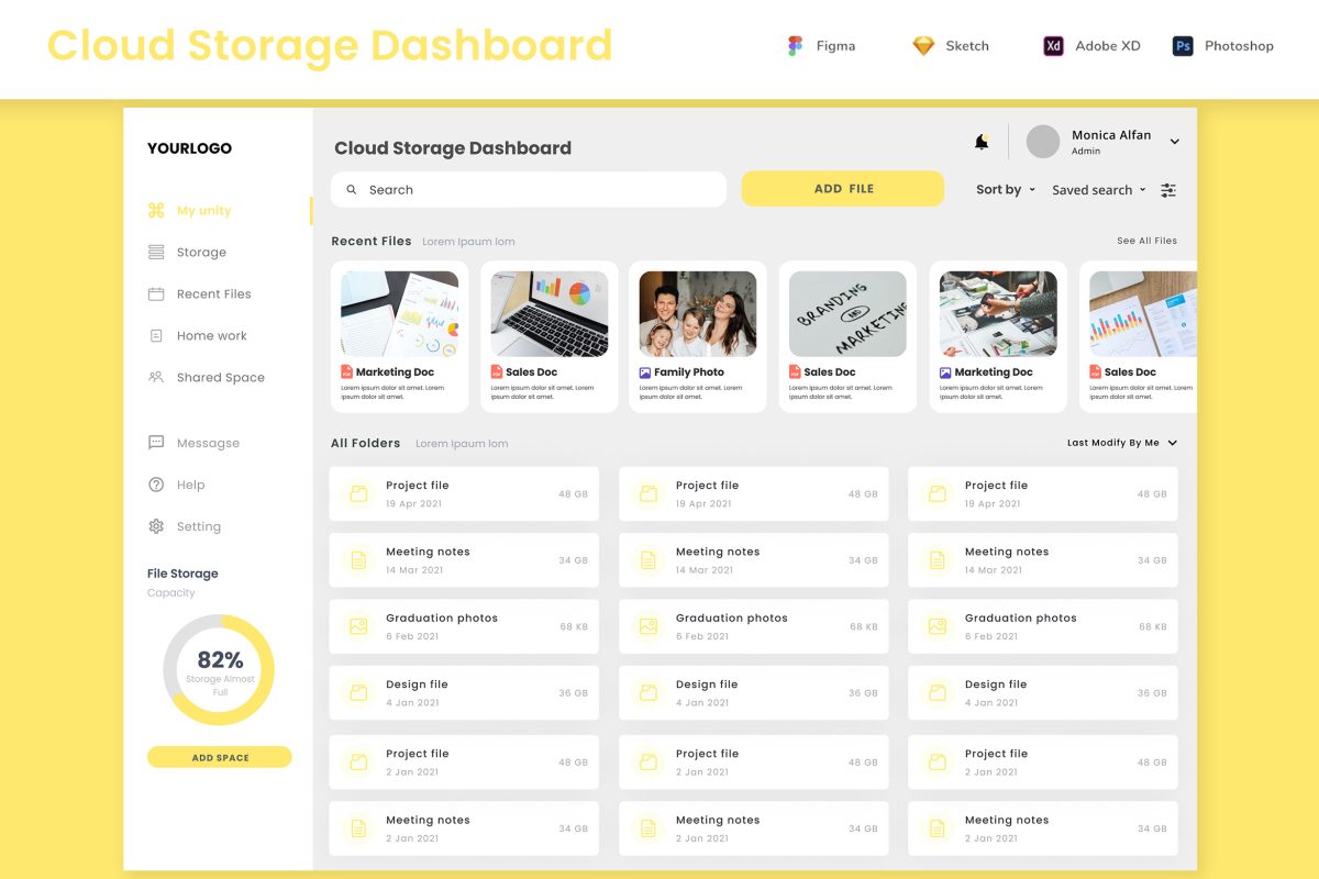 Cloud Storage,Document & File Manager Dashboard & UI Kit Template