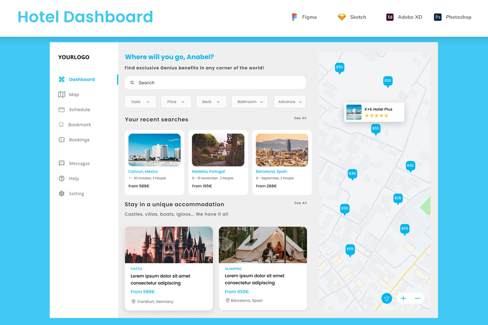 Hotel Booking & Search Book Room Dashboard UI Kit