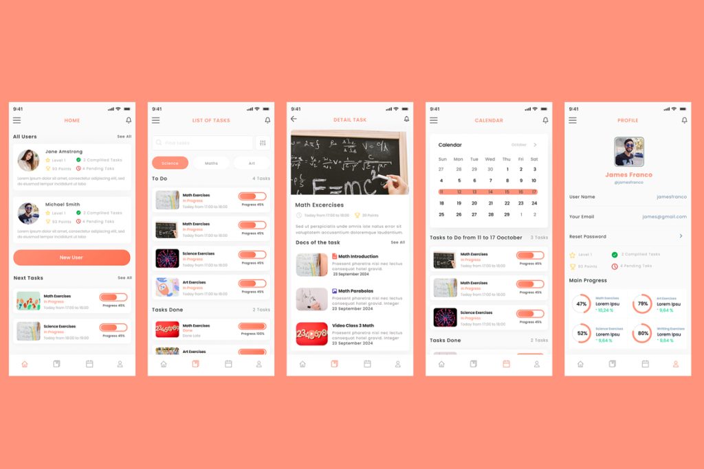 Kids Task Tracking, Math Exercises & Child Chore App Design Template