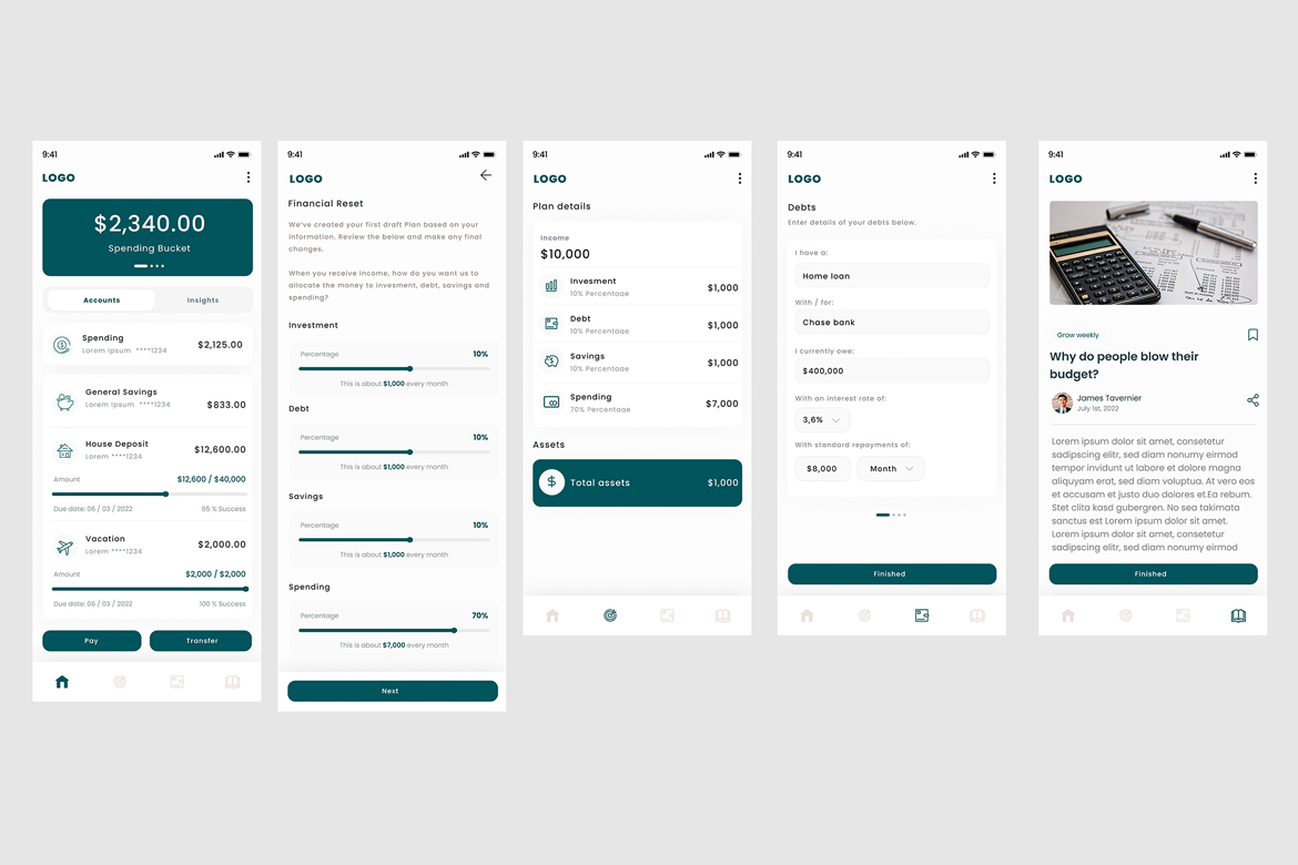 Online digital Banking, Finance & Money Saving Goals app UI Kit Template